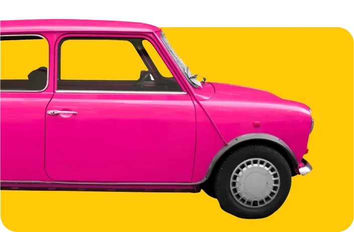 Image of pink mini in Rushden representing car delivery services. Quick and affordable deliveries.