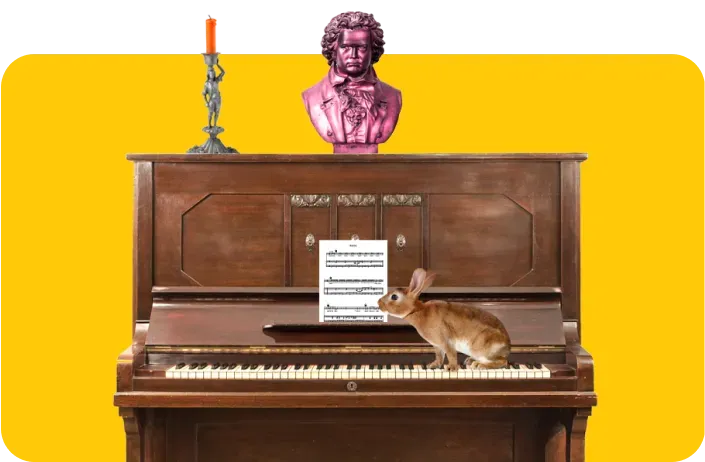 Fun image of grand piano and representing Piano removal, transport & Delivery experts in Rushden