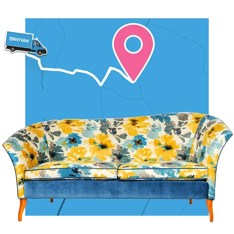 Sofa on a map representing removals across the Uk