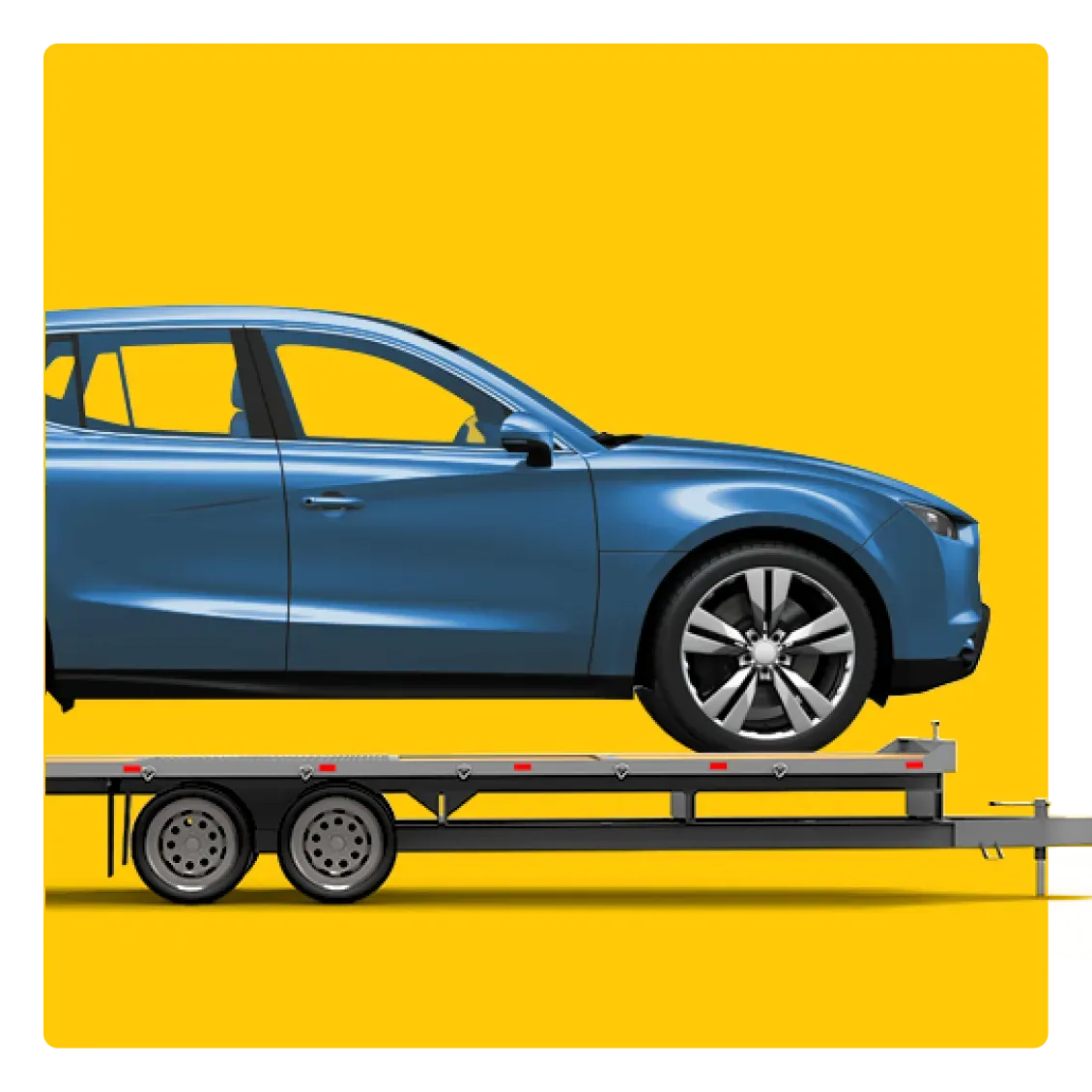 Image of a blue car on a transporter