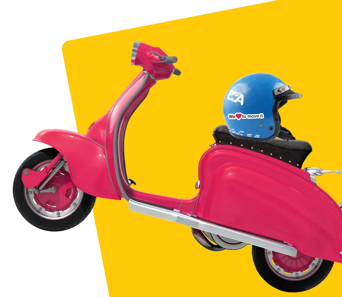 Pink motorbike with blue helmet and AnyVan sticker - motorcycle delivery